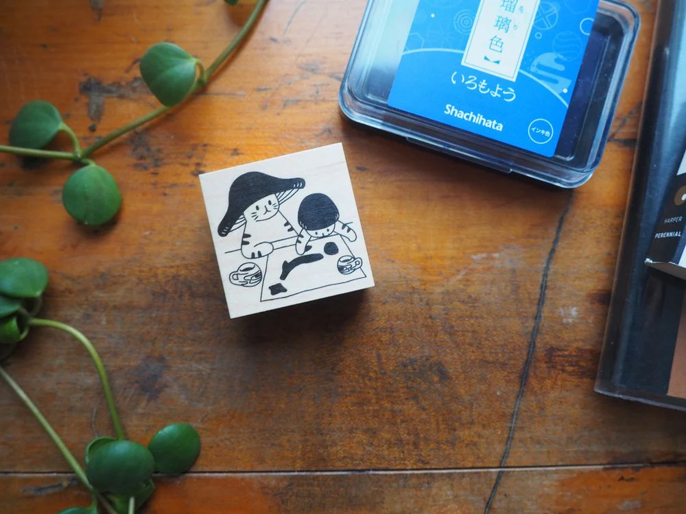 4legs - Mushroom Cat Stamp - Tea and Drawing with Mushroom Kitten