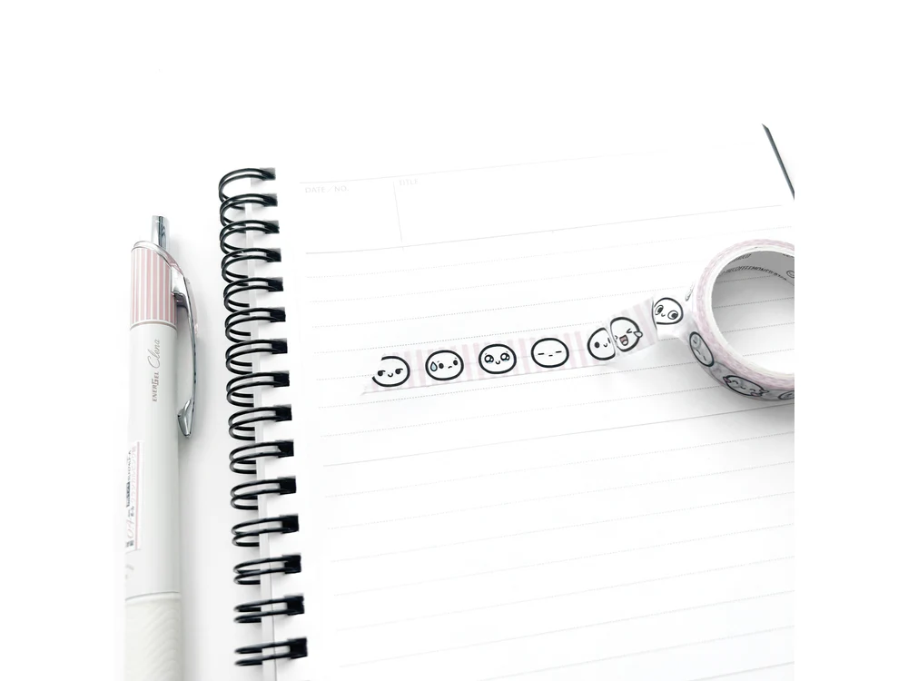 TheCoffeeMonsterzCo - May 9 Release - Washi Tape - Pink Stripes Emoti Heads Sample Washi Tape - 10mm