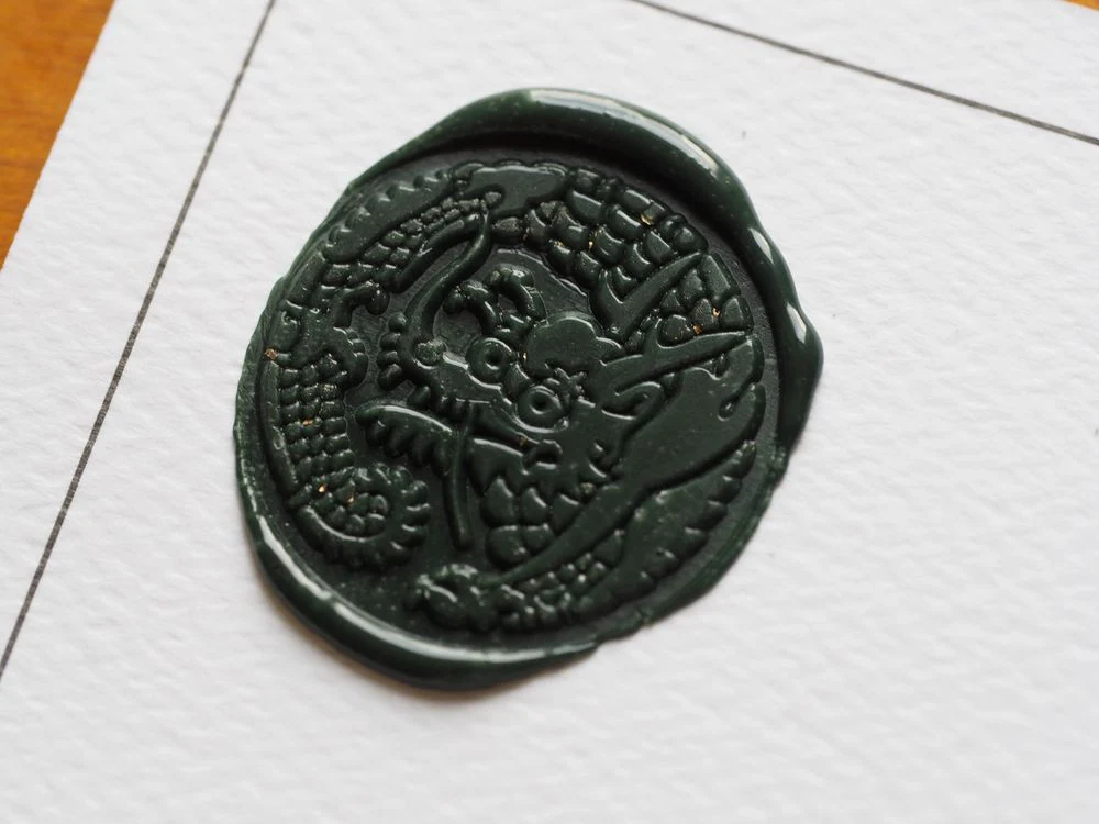 Backtozero - Brass Seal with Handle - Japanese Kamon Dragon Ryu
