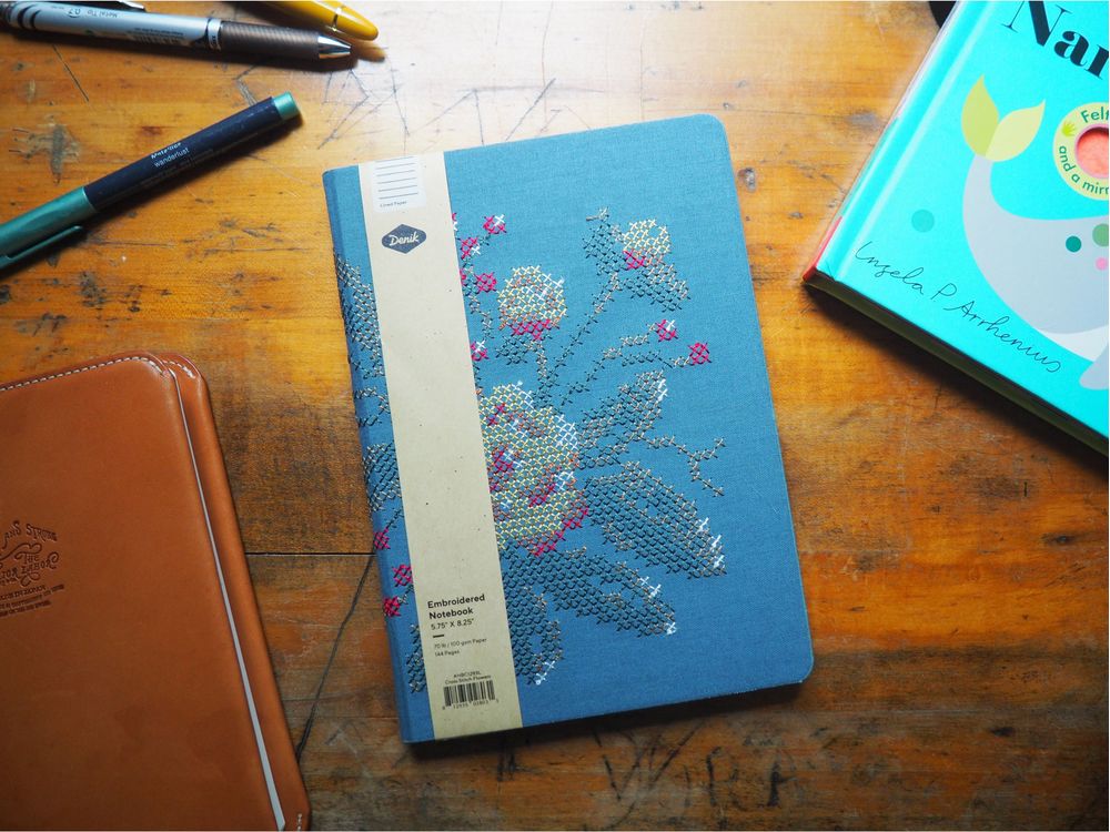 Denik Cross Stitch Flowers Embroidered Journal (5.75" x 8.25") - Lined