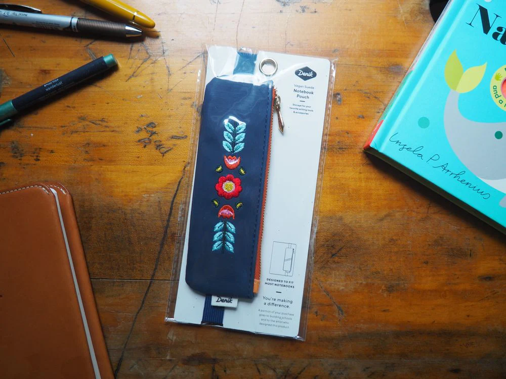 Denik Evelynn Blue Embroidered Notebook Pouch (5.1 x 16.5 x 1.3 cm)