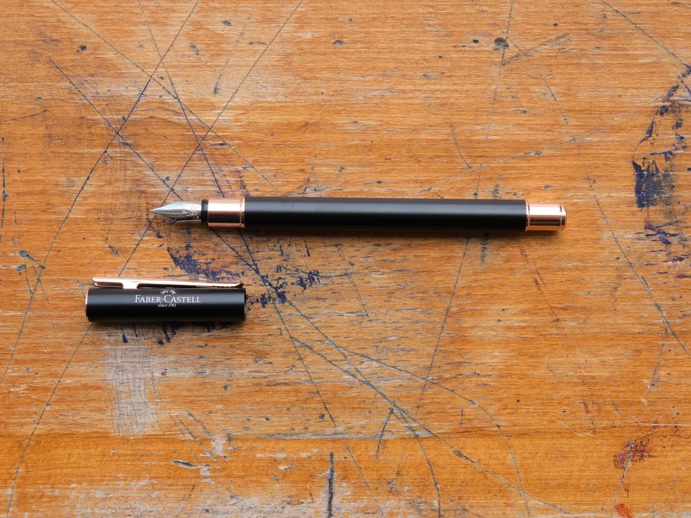 Faber Castell Neo-Slim Fountain Pen - Black Matt - Rose Gold - Image 2