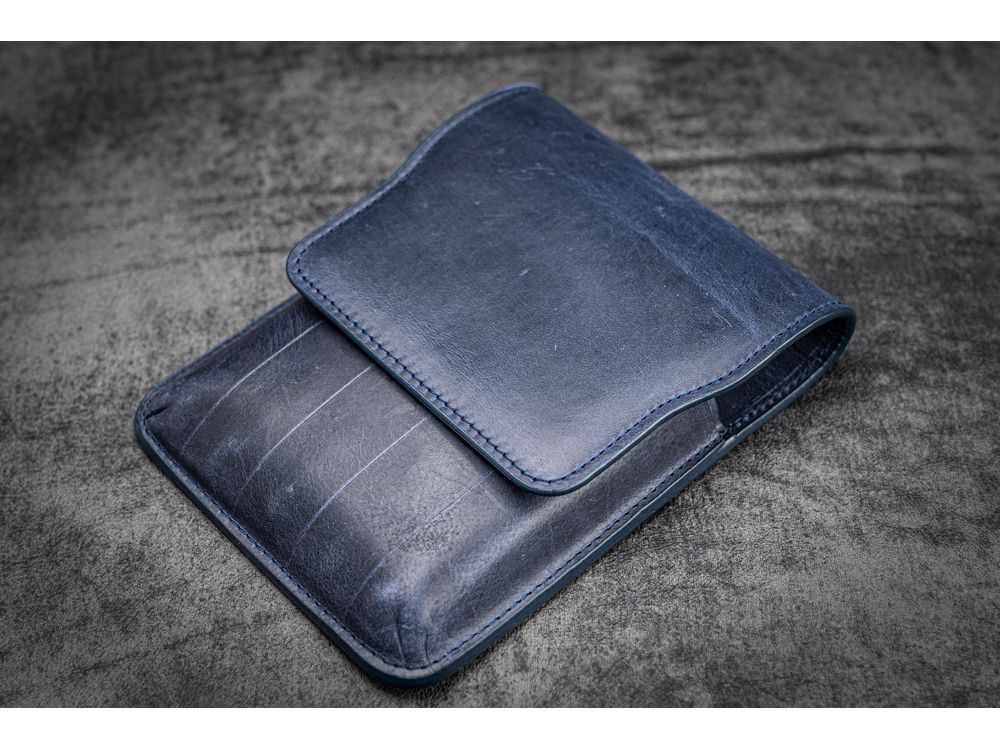 Galen Leather - Leather Flap Case for 5 Pens - Crazy Horse Navy Blue - Image 2
