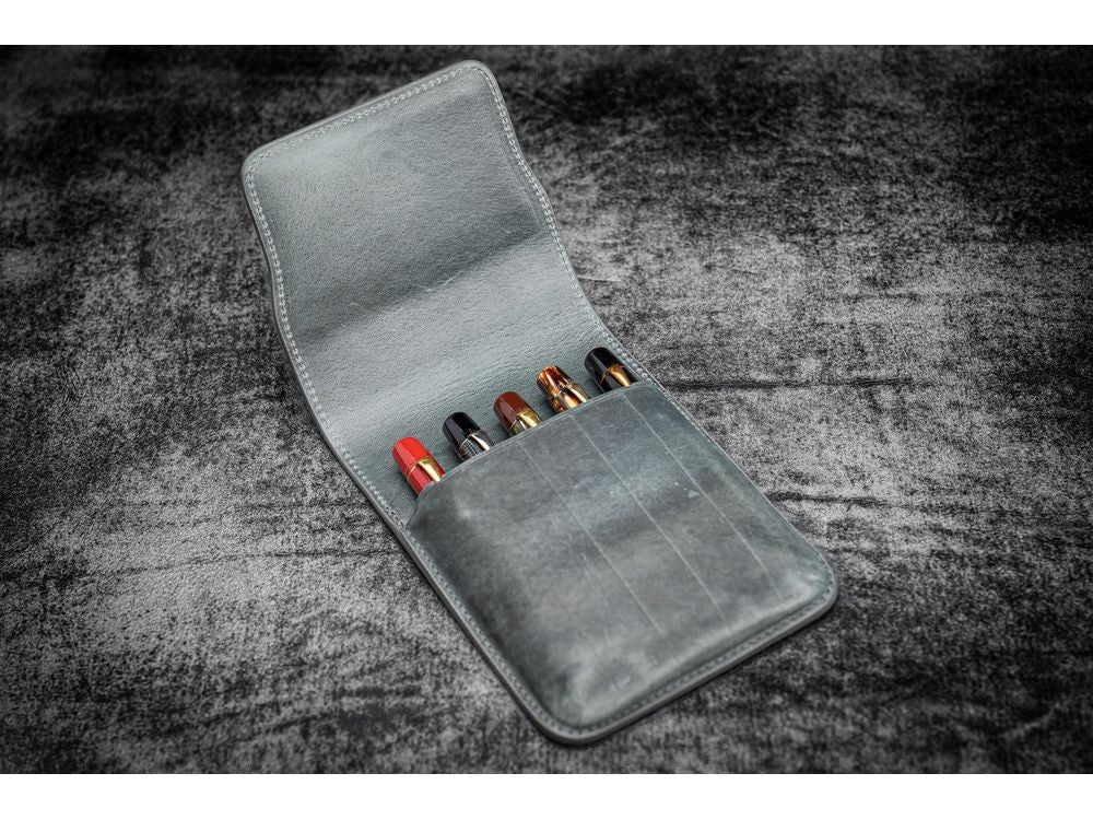 Galen Leather - Leather Flap Case for 5 Pens - Crazy Horse Smoky