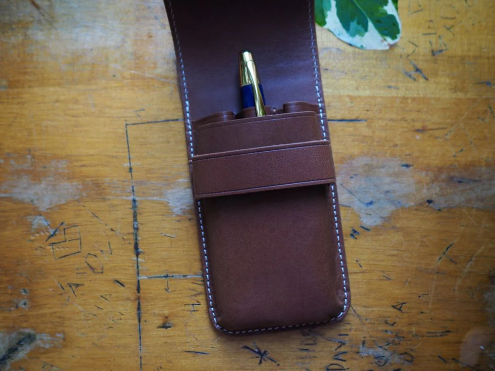Galen Leather - Leather Flap Pen Case for 3 Pens - Brown - Image 2