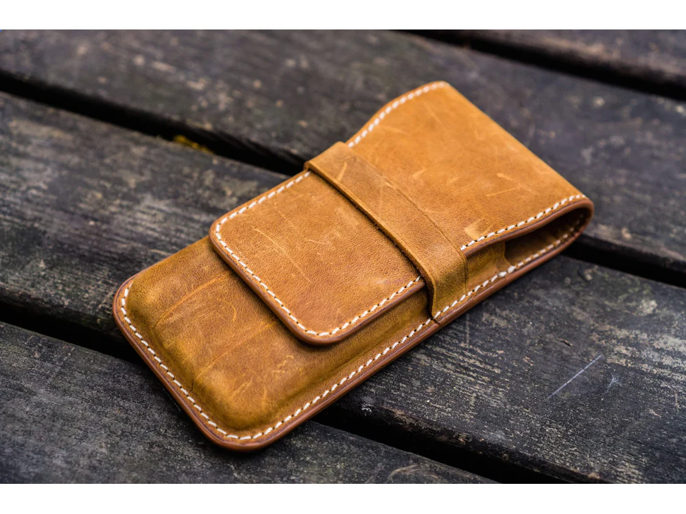 Galen Leather - Leather Flap Pen Case for 3 Pens - Crazy Horse Brown - Image 2