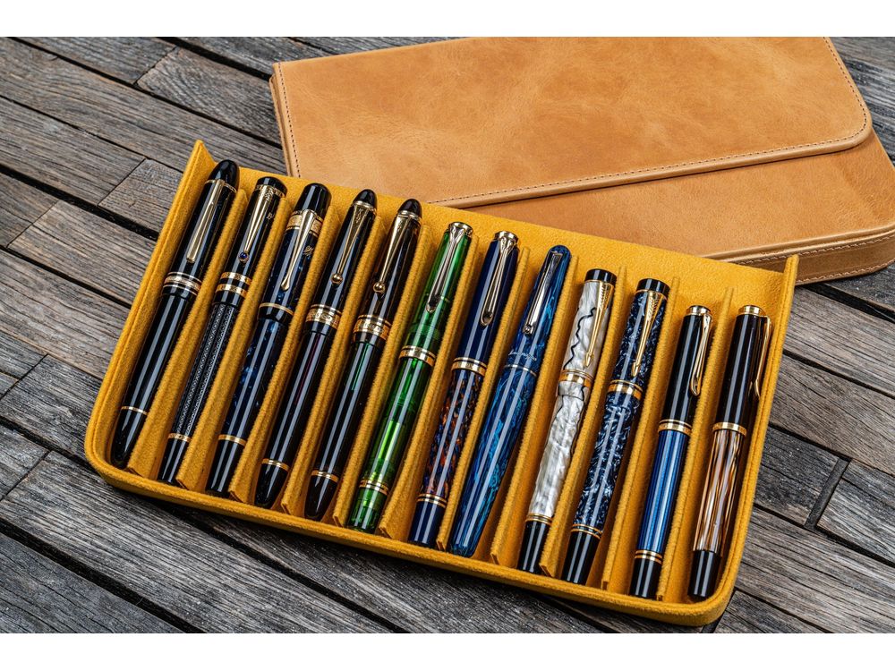 Galen Leather - Leather Magnum Opus 12 Slots Hard Pen Case with Removable Pen Tray - Crazy Horse Honey Ochre - Image 2