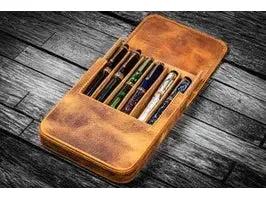 Galen Leather - Leather Magnum Opus 6 Slots Hard Pen Case with Removable Pen Tray - Crazy Horse Brown - Image 2