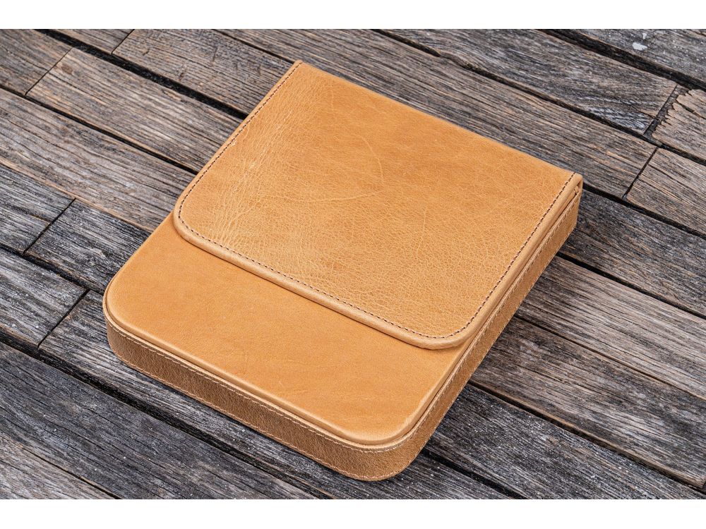 Galen Leather - Leather Magnum Opus 6 Slots Hard Pen Case with Removable Pen Tray - Crazy Horse Honey Ochre - Image 3