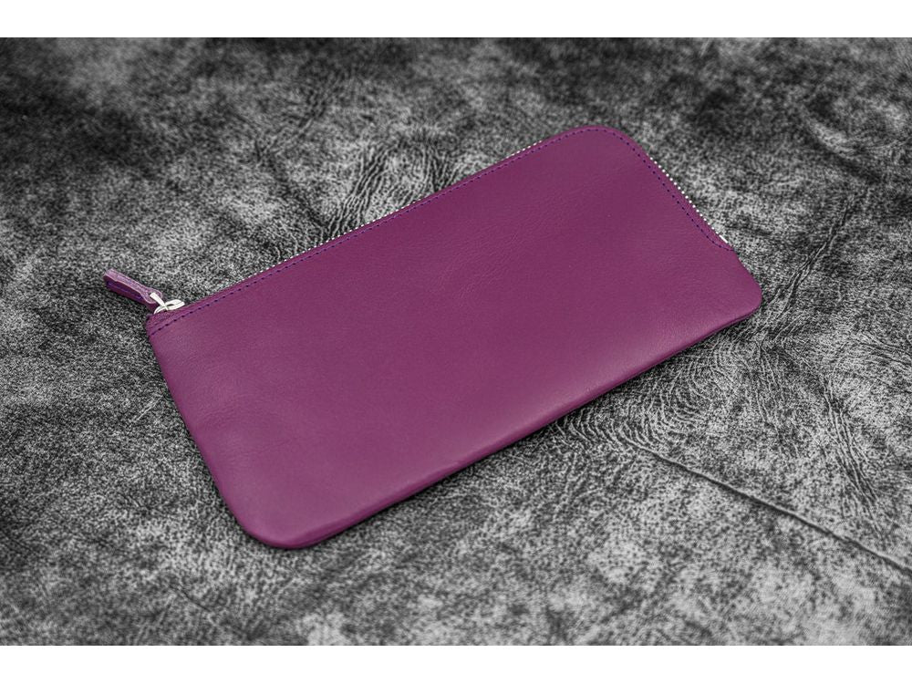Galen Leather - Leather Slip-N-Zip 4 Slots Zippered Pen Pouch - Purple