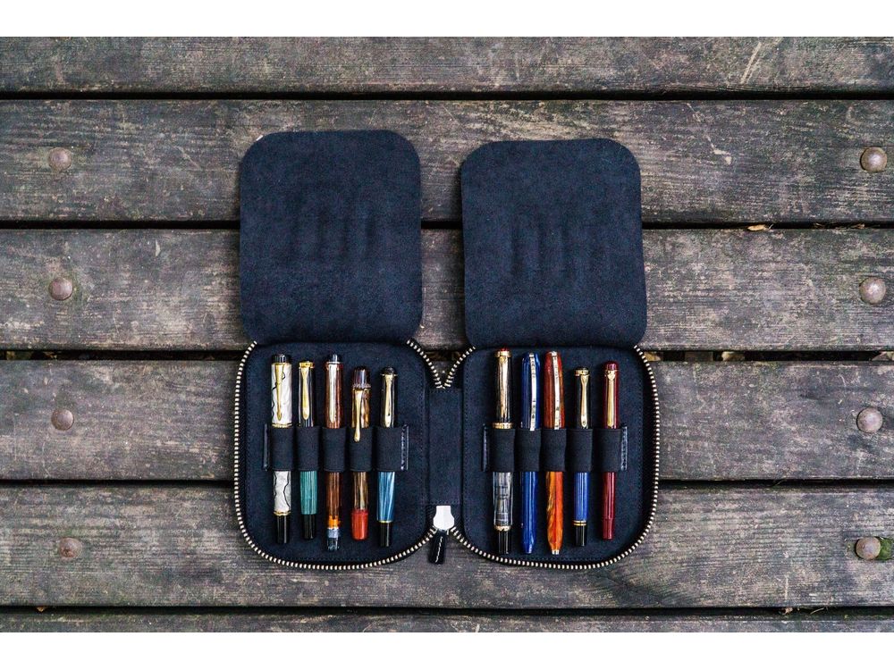 Galen Leather - Leather Zippered 10 Slots Pen Case - Black