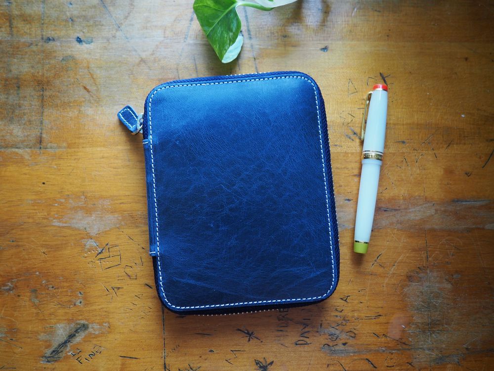Galen Leather - Leather Zippered 10 Slots Pen Case - Crazy Horse Navy Blue