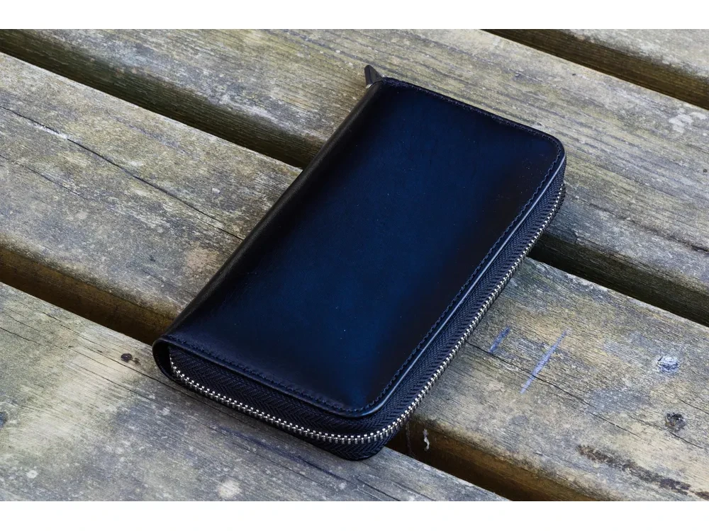 Galen Leather - Leather Zippered 3 Slots Pen Case - Black - Image 2