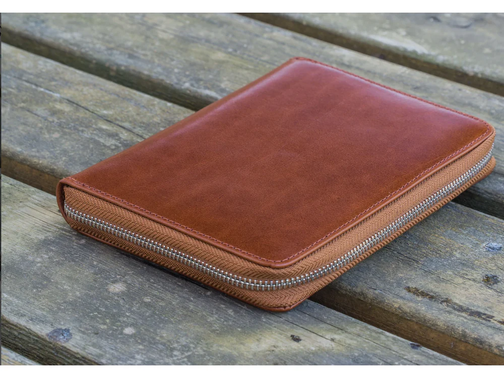 Galen Leather - Leather Zippered 5 Slots Pen Case -  Brown