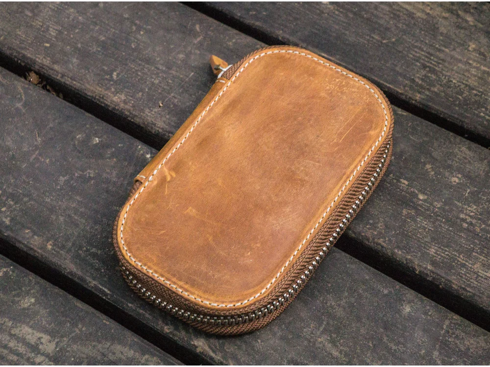 Galen Leather - Leather Zippered 6 Slots Pen Case - Crazy Horse Brown