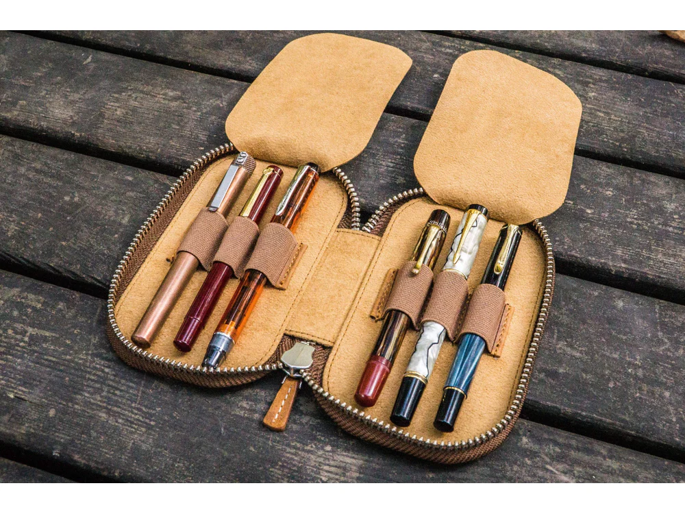 Galen Leather - Leather Zippered 6 Slots Pen Case - Crazy Horse Brown - Image 3