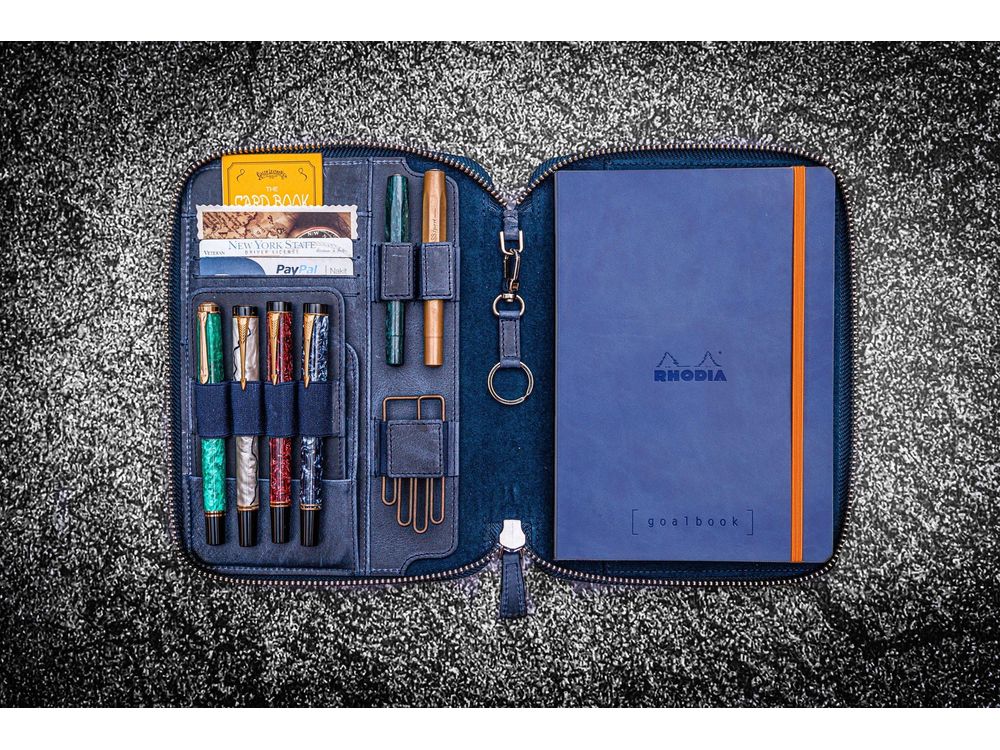 Galen Leather - Leather Zippered A5 Leuchtturm1917 Notebook Folio - Crazy Horse Navy Blue