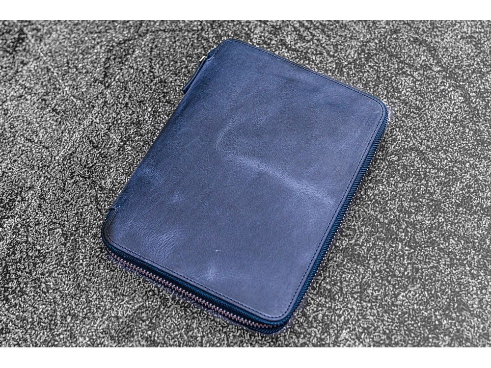 Galen Leather - Leather Zippered A5 Leuchtturm1917 Notebook Folio - Crazy Horse Navy Blue - Image 2