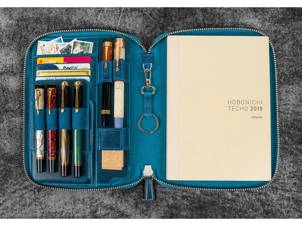 Galen Leather - Leather Zippered A5 Leuchtturm1917 Notebook Folio - Crazy Horse Ocean Blue