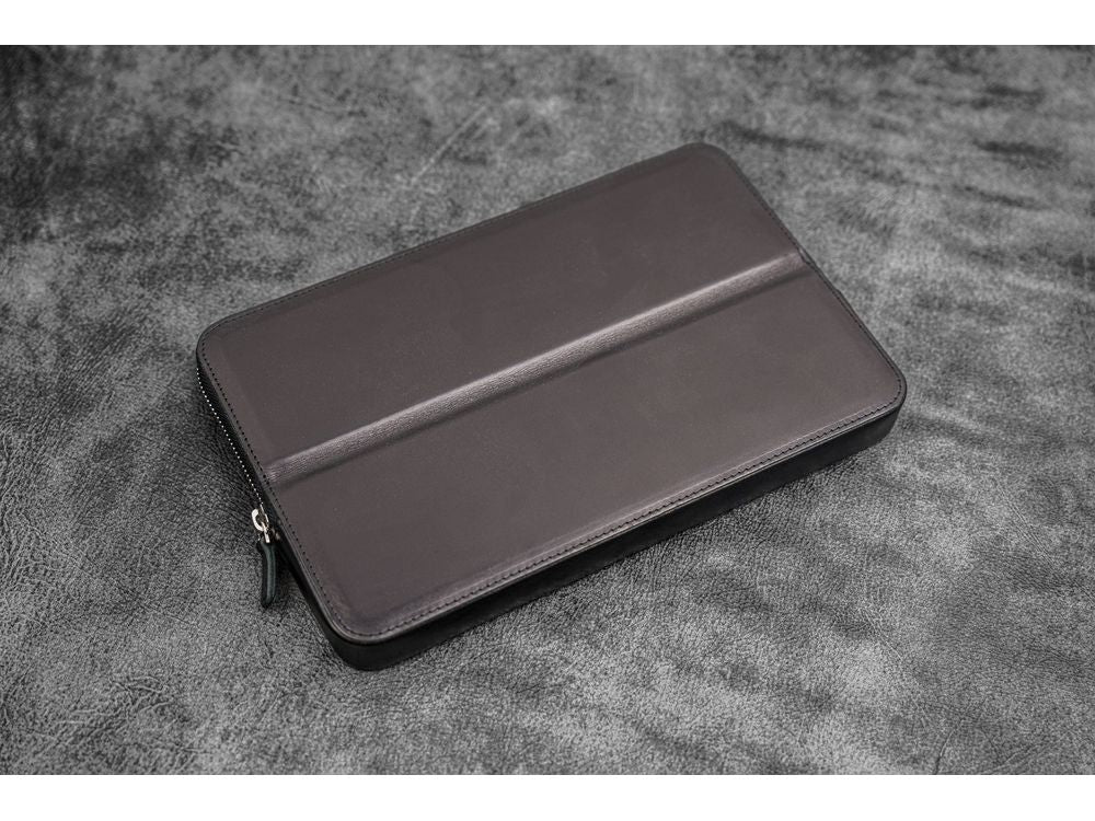 Galen Leather - Leather Zippered Magnum Opus 12 Slots Hard Pen Case with Removable Pen Tray - Black - Image 3
