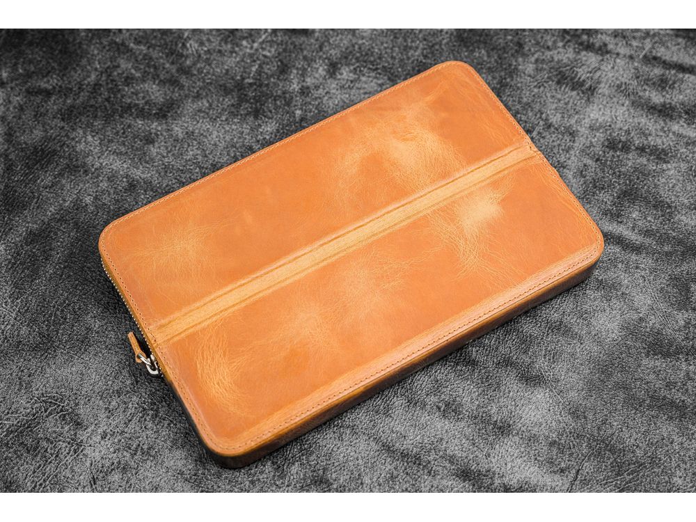 Galen Leather - Leather Zippered Magnum Opus 12 Slots Hard Pen Case with Removable Pen Tray - Crazy Horse Honey Ochre - Image 3