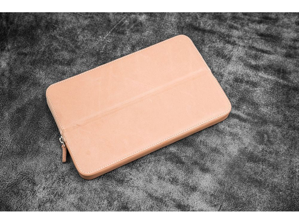 Galen Leather - Leather Zippered Magnum Opus 12 Slots Hard Pen Case with Removable Pen Tray - Undyed