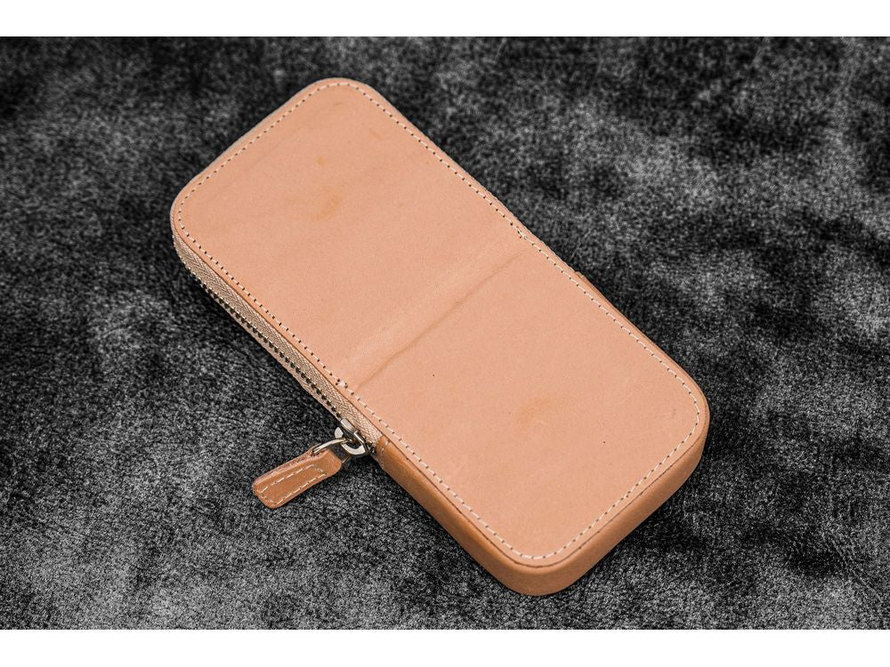 Galen Leather - Leather Zippered Magnum Opus 3 Slots Hard Pen Case with Removable Pen Tray - Undyed - Image 2