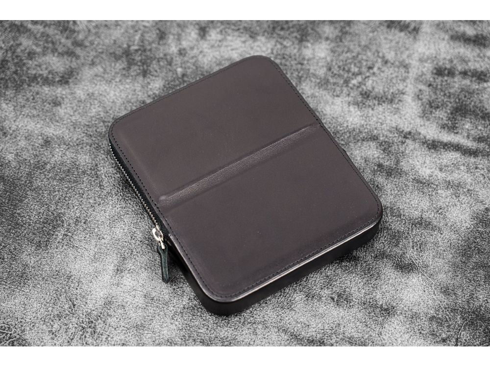 Galen Leather - Leather Zippered Magnum Opus 6 Slots Hard Pen Case with Removable Pen Tray - Black - Image 3