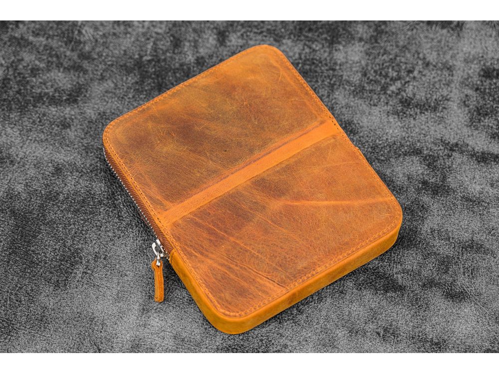 Galen Leather - Leather Zippered Magnum Opus 6 Slots Hard Pen Case with Removable Pen Tray - Crazy Horse Brown - Image 3