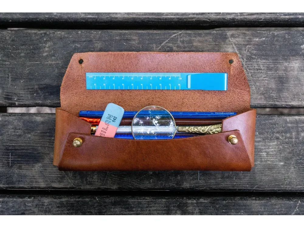 Galen Leather - The Student Leather Pencil Case - Brown - Image 2