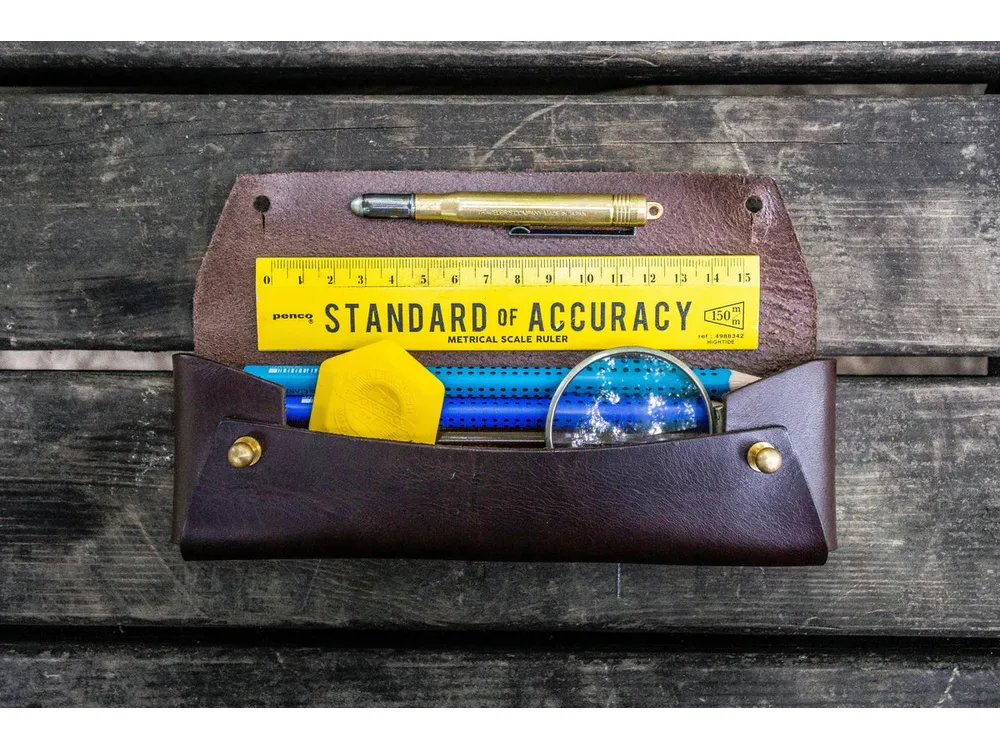 Galen Leather - The Student Leather Pencil Case - Dark Brown - Image 2