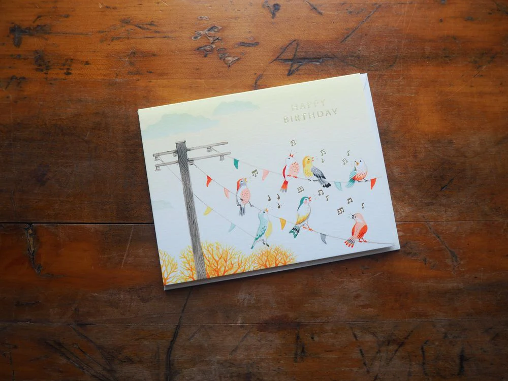 JooJoo Paper - Birds On Wire Birthday Greeting Card