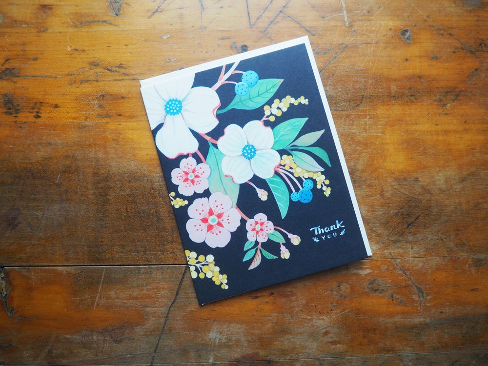 JooJoo Paper - Navy Floral Thank You Greeting Card