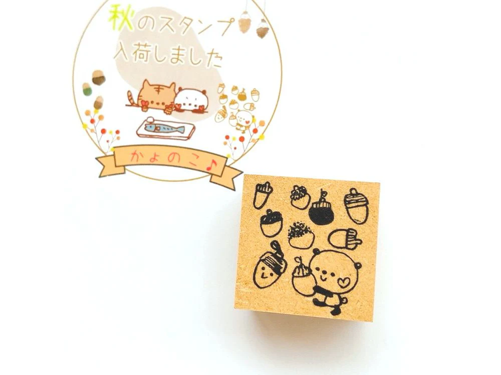 Kayonoko - Rubber Stamp - Panda and Acorns