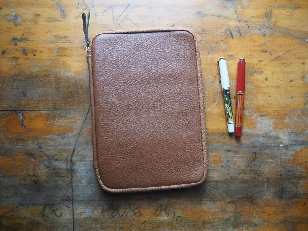 Kyoku Haku - Leather Zippered Notebook Jacket - Brown