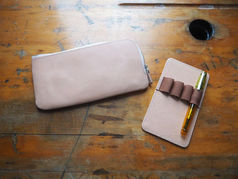 Galen Leather - Leather Slip-N-Zip 4 Slots Zippered Pen Pouch - Undyed Leather - Image 3