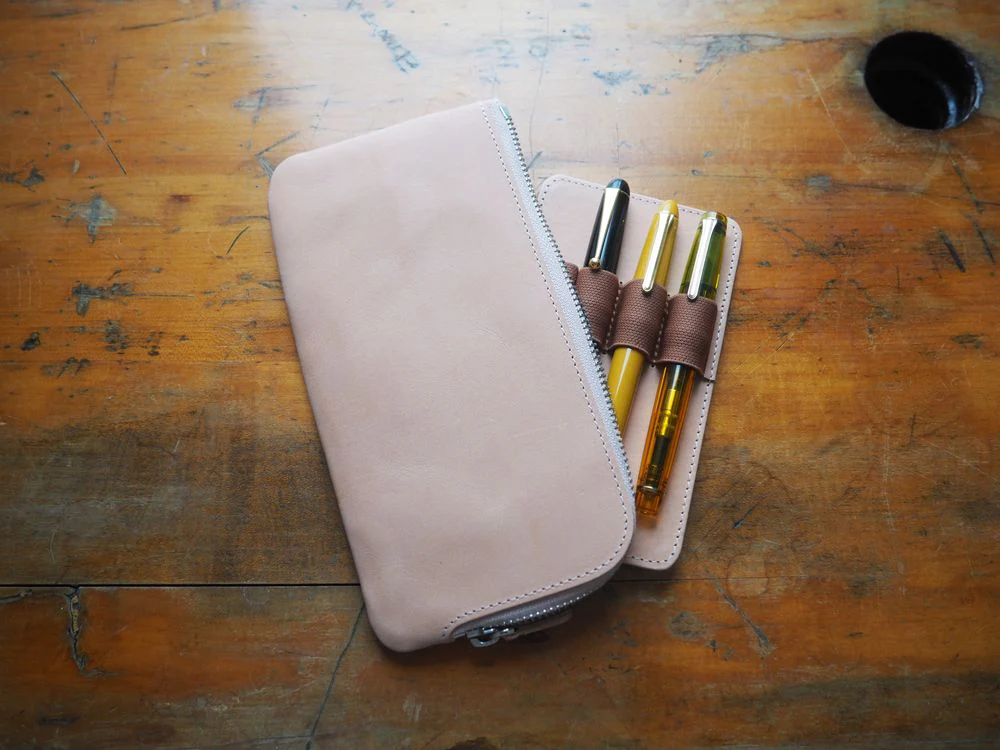 Galen Leather - Leather Slip-N-Zip 4 Slots Zippered Pen Pouch - Undyed Leather - Image 4