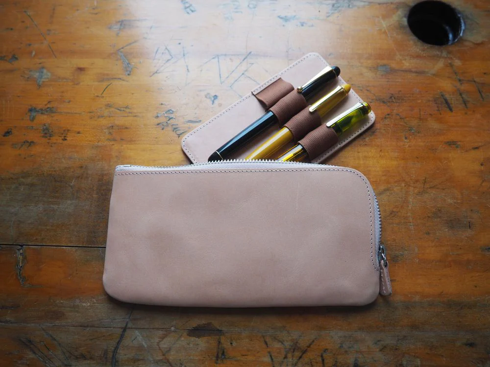 Galen Leather - Leather Slip-N-Zip 4 Slots Zippered Pen Pouch - Undyed Leather - Image 5