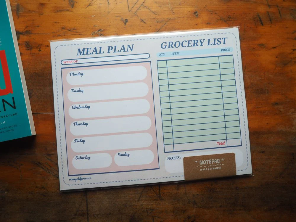 Marigold Press - Notepad - Retro Diner Check Style Meal Planner & Grocery List