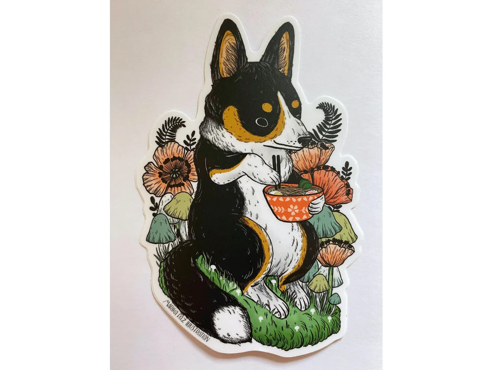 Marika Paz Illustration - Vinyl Sticker - Corgi Ramen