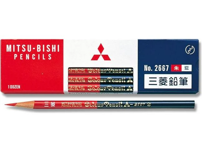Uni Mitsubishi Round Coloured Pencil - Vermillion and Prussian Blue (No. 2667)