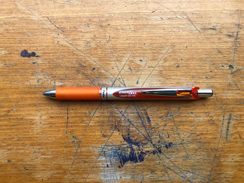 Pentel Energel Retractable Gel Roller Pen - 0.7mm - Orange