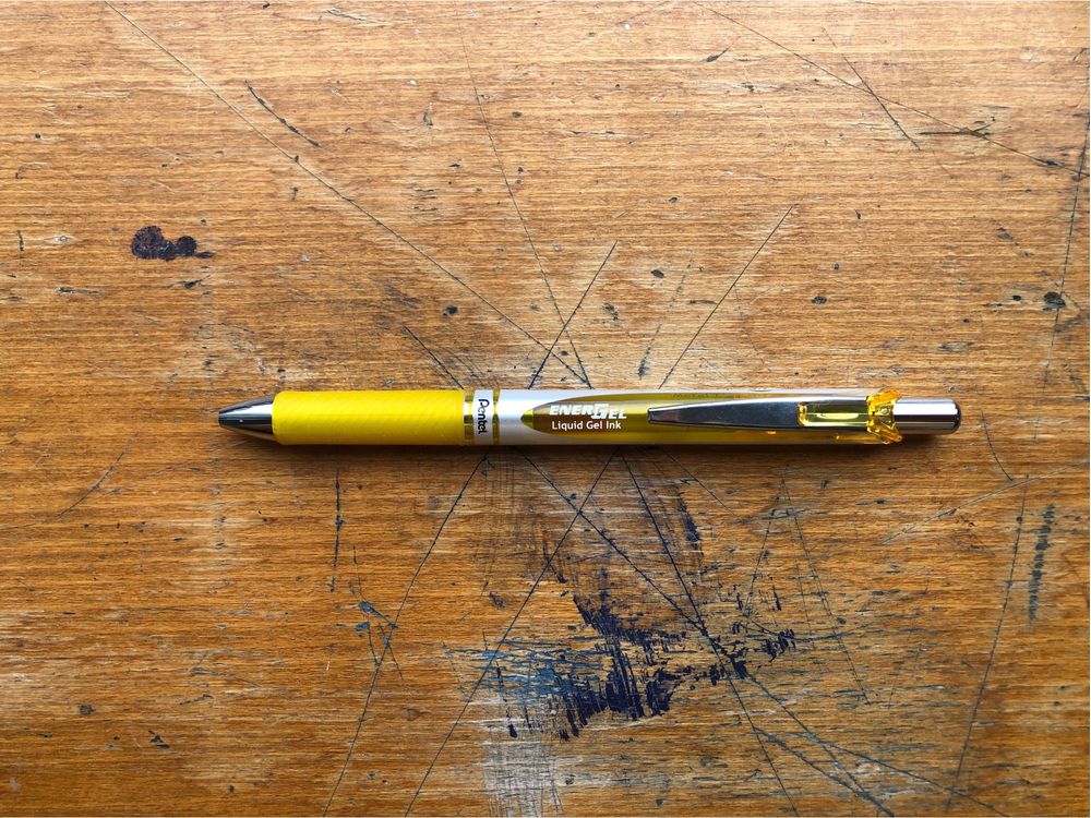 Pentel Energel Retractable Gel Roller Pen - 0.7mm - Yellow