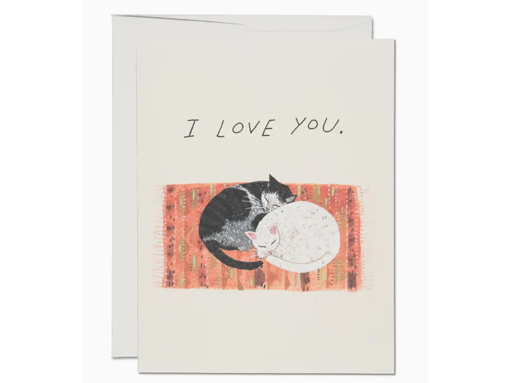 Red Cap Cards - Greeting Card - Cat Cuddle Love