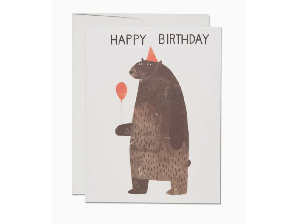 Red Cap Cards - Birthday Greeting Card - Party Bear
