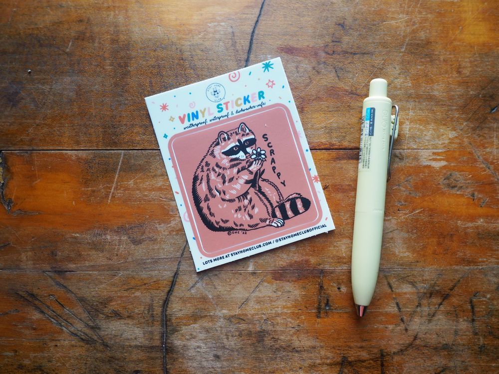 Stay Home Club - Vinyl Sticker - Scrappy Raccoon