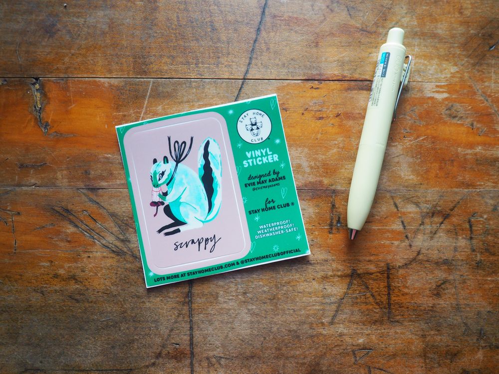 Stay Home Club - Vinyl Sticker - Scrappy Squirrel