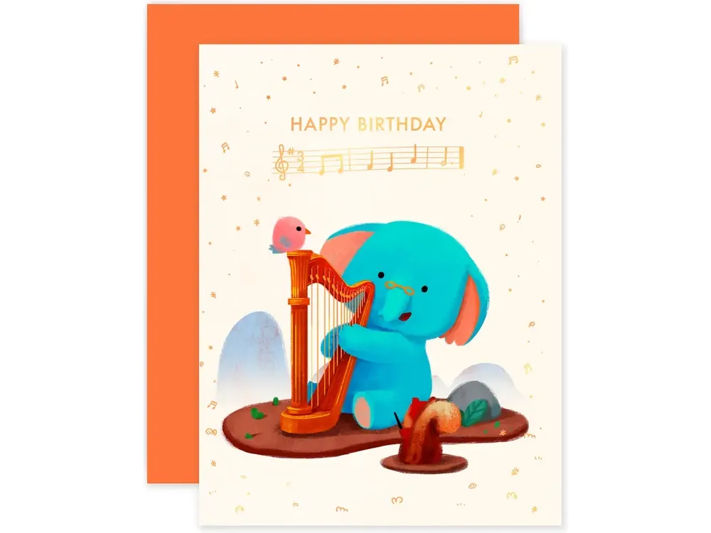 The Little Red House - Greeting Card - Birthday Elephant (Rose Gold Foil)