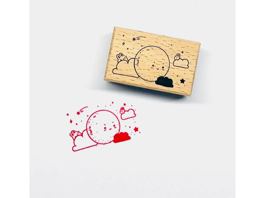 The Little Red House - Rubber Stamp - Full Moon with Bunnies