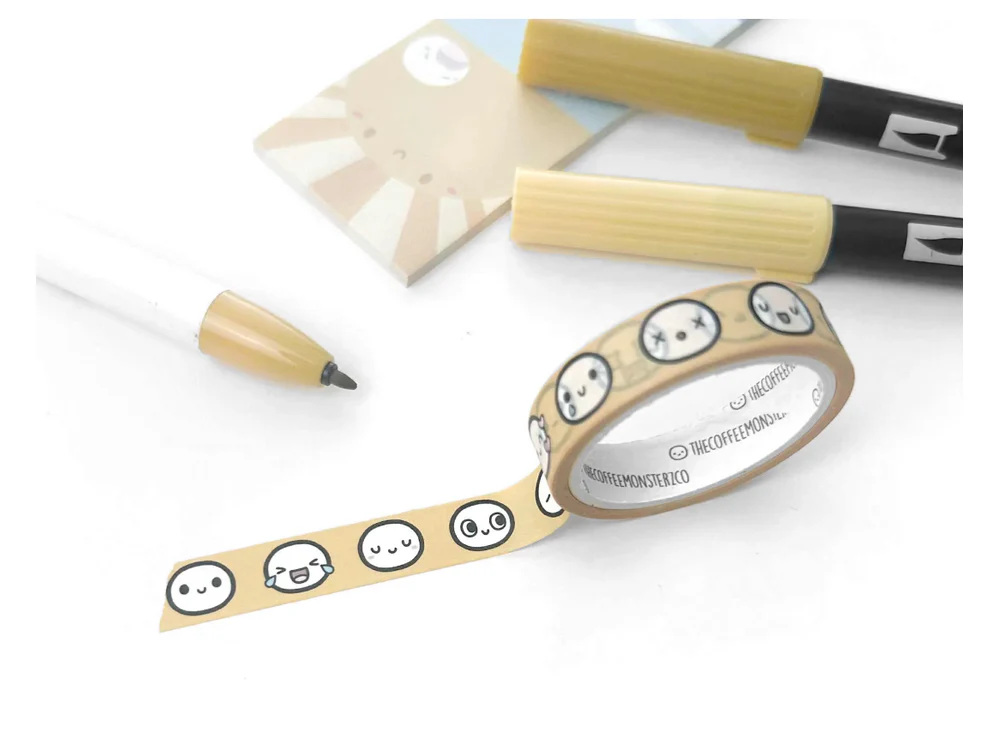 TheCoffeeMonsterzCo - August 9 Release - Washi Tape - Honey Yellow Emoti Heads Sample (10mm)